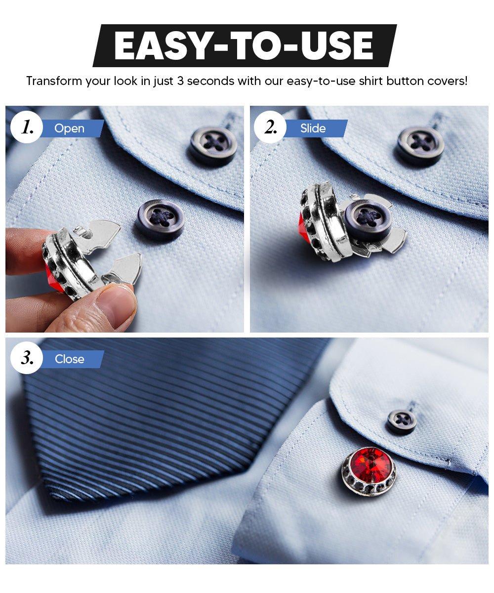 Vittorio Vico Men's Crystal Colorstone Button Cover - Red Black and Silver - Button Covers - Vittorio Vico