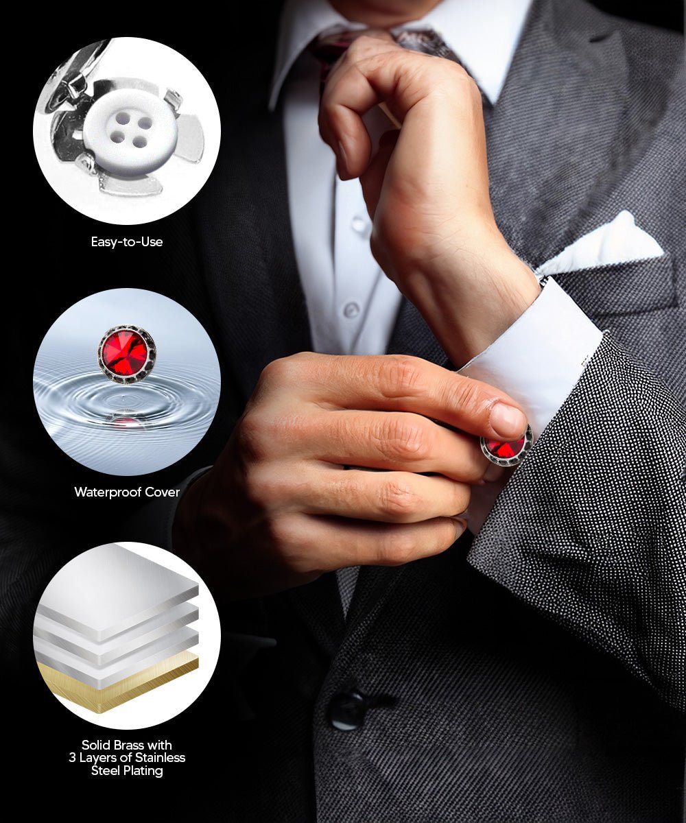 Vittorio Vico Men's Crystal Colorstone Button Cover - Red Black and Silver - Button Covers - Vittorio Vico