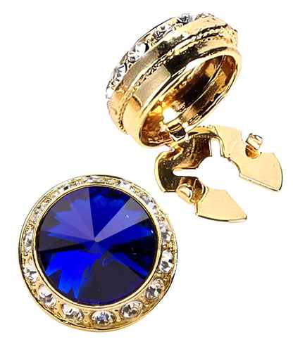 Vittorio Vico Men's Crystal Colorstone Button Cover - Royal Blue and Gold - Button Covers - Vittorio Vico