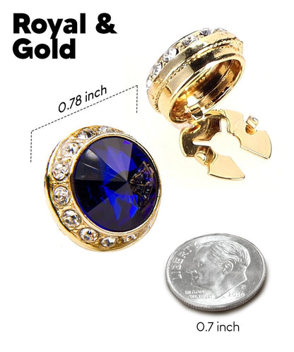Vittorio Vico Men's Crystal Colorstone Button Cover - Royal Blue and Gold - Button Covers - Vittorio Vico