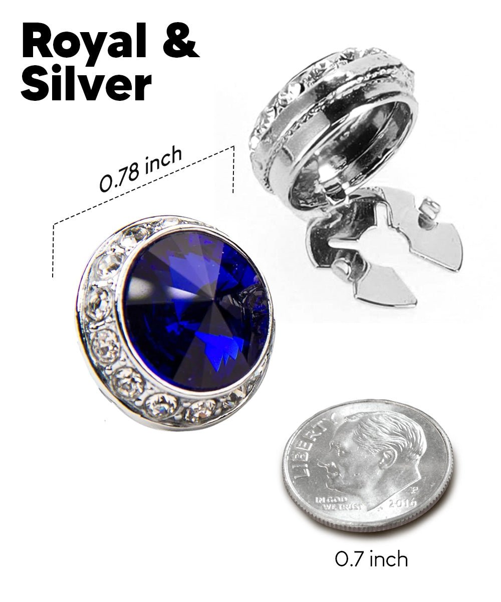 Vittorio Vico Men's Crystal Colorstone Button Cover - Royal Blue and Silver - Button Covers - Vittorio Vico