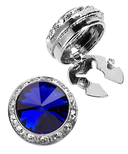 Vittorio Vico Men's Crystal Colorstone Button Cover - Royal Blue and Silver - Button Covers - Vittorio Vico
