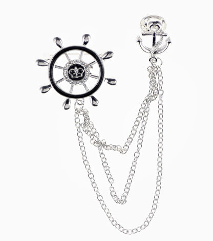 Vittorio Vico Men's Design Brooch in Gift Box - Silver Ship's Wheel - Brooche - Vittorio Vico