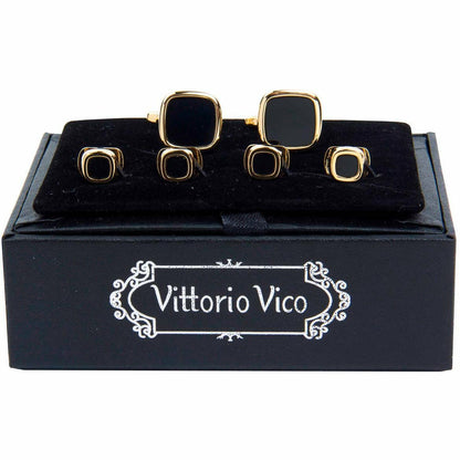 Vittorio Vico Men's Gold Cufflink & Stud Sets in Gift Box - Gold (FS-145) - Cufflink & Stud Sets - Vittorio Vico