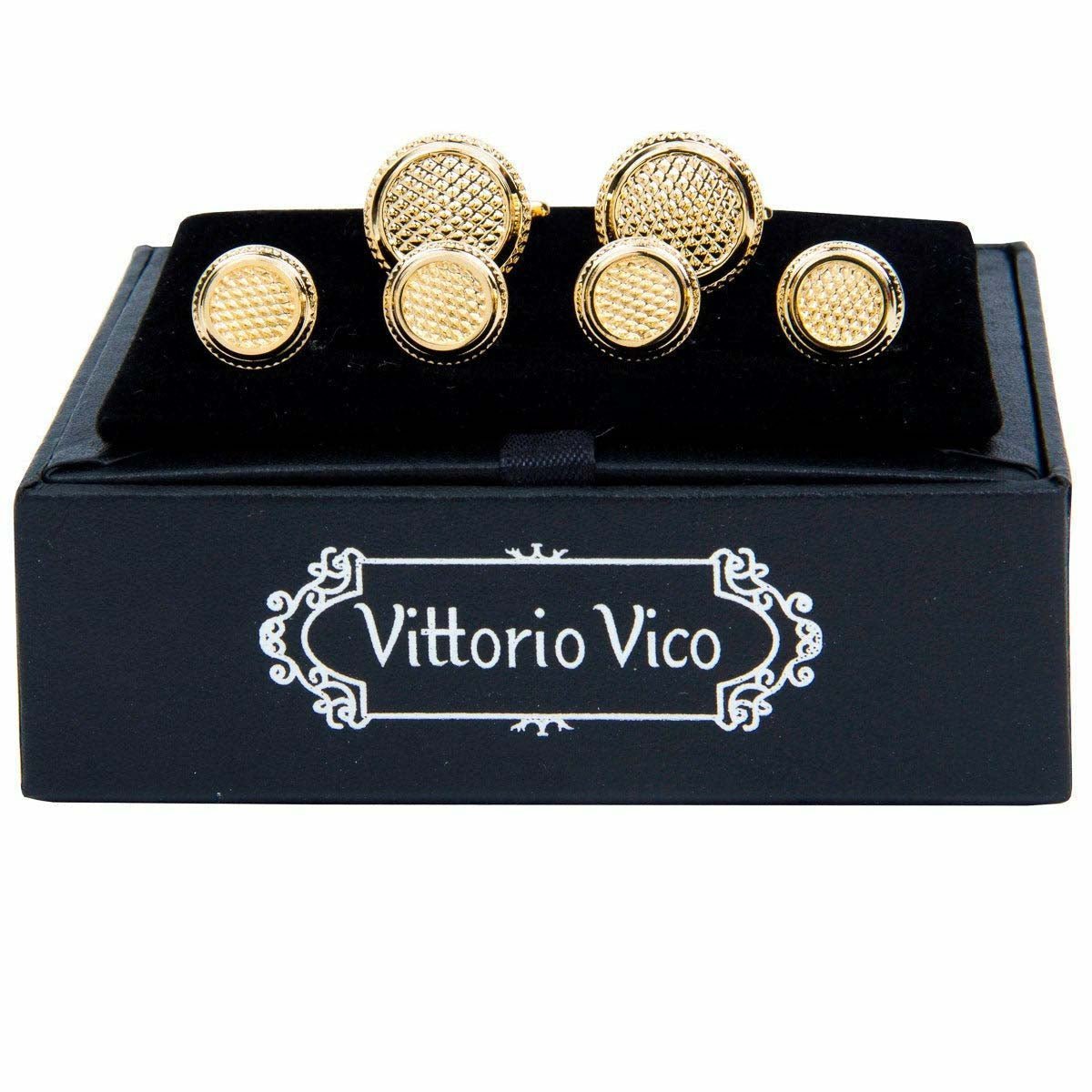 Vittorio Vico Men's Gold Cufflink & Stud Sets in Gift Box - Gold (FS-65) - Cufflink & Stud Sets - Vittorio Vico