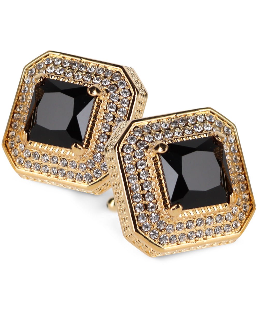 Vittorio Vico Men's Large Square Colorstone Crystal Diamond Set Cufflinks: CL71XX Series - Black and Gold - Cufflinks - Vittorio Vico