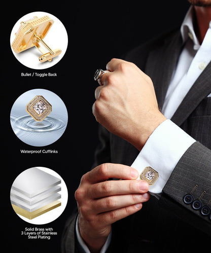 Vittorio Vico Men's Large Square Colorstone Crystal Diamond Set Cufflinks: CL71XX Series - Black and Gold - Cufflinks - Vittorio Vico