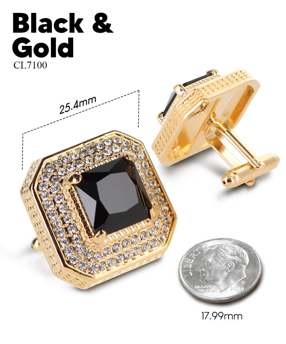 Vittorio Vico Men's Large Square Colorstone Crystal Diamond Set Cufflinks: CL71XX Series - Black and Gold - Cufflinks - Vittorio Vico