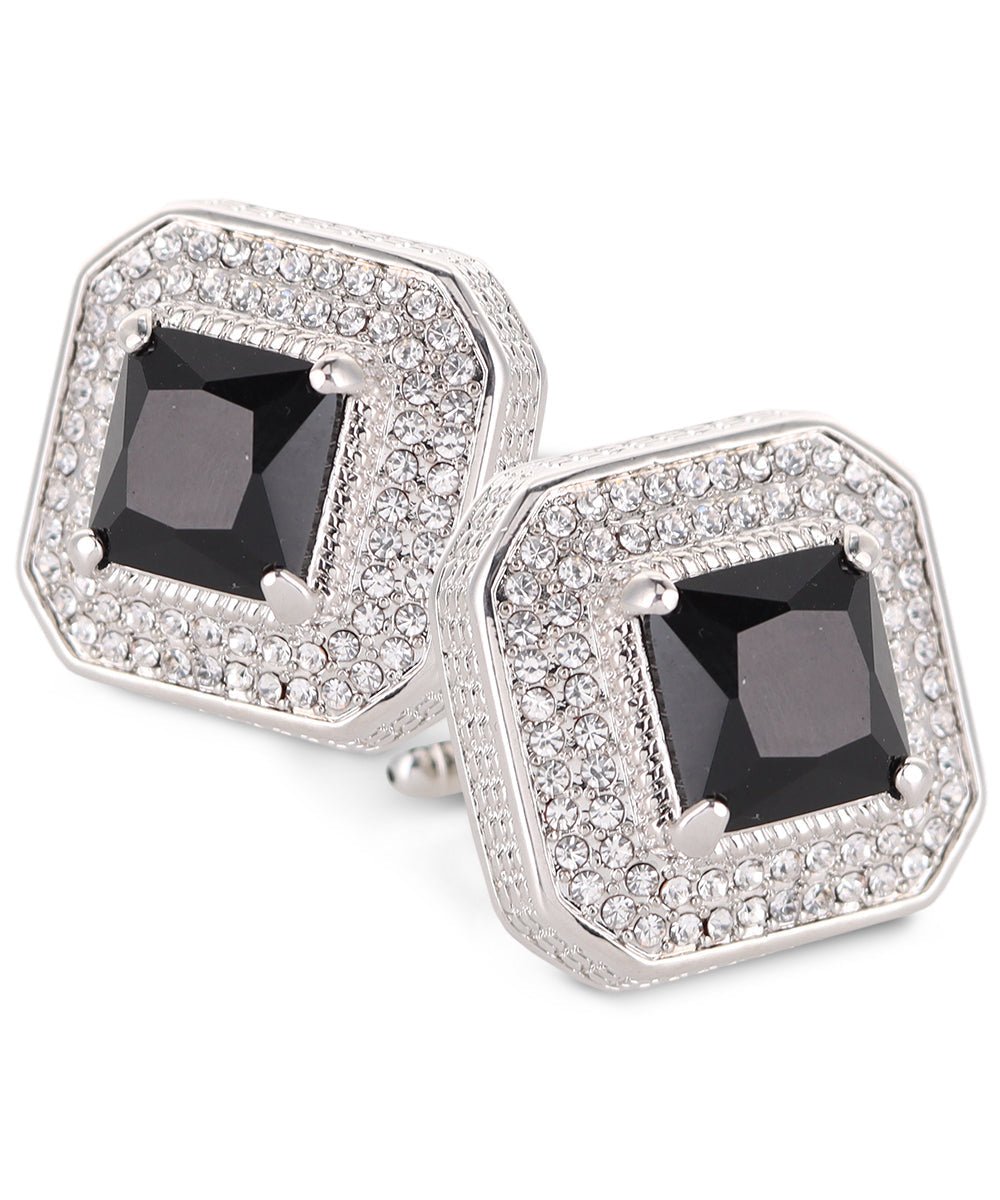 Vittorio Vico Men's Large Square Colorstone Crystal Diamond Set Cufflinks: CL71XX Series - Black and Silver - Cufflinks - Vittorio Vico