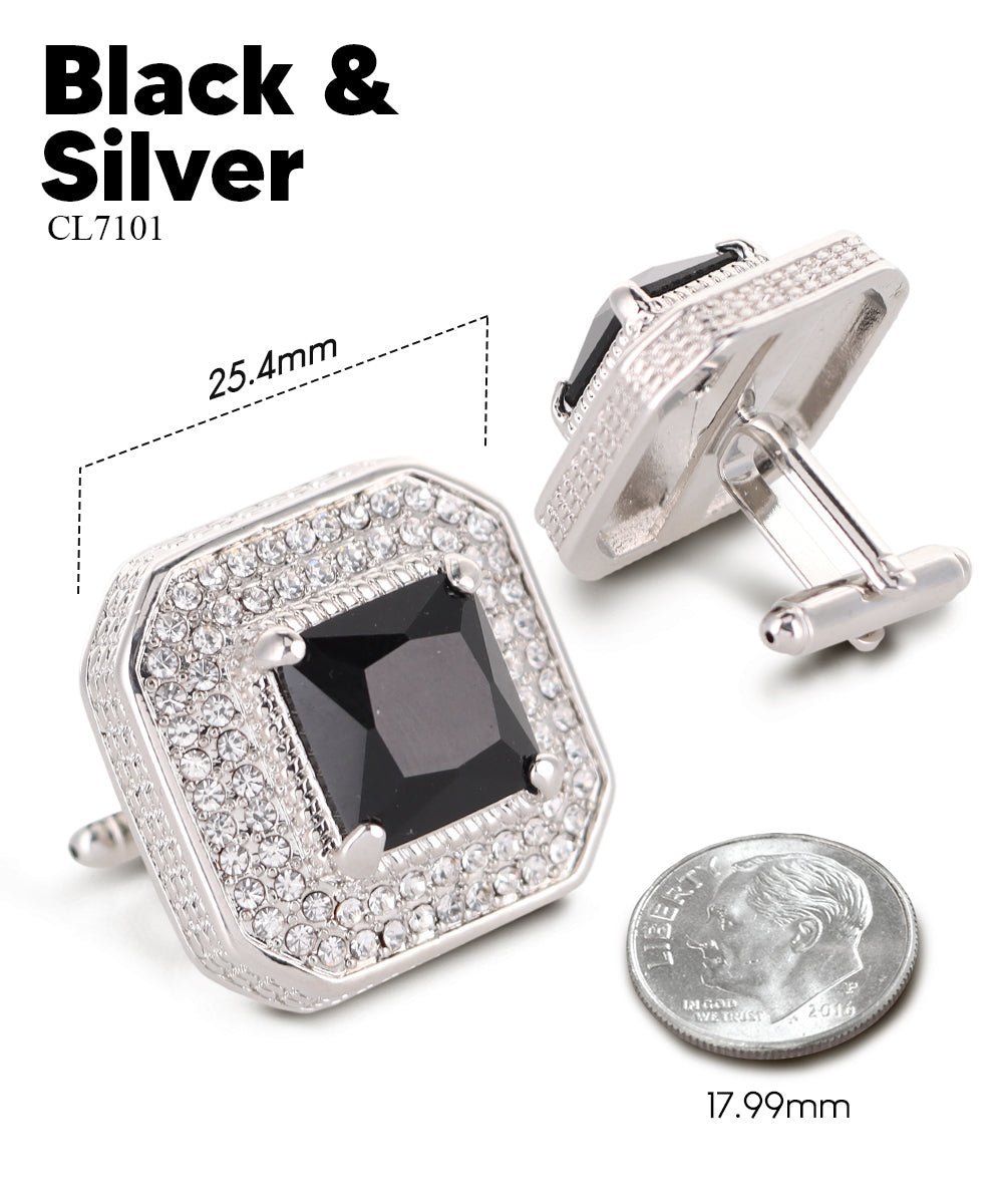 Vittorio Vico Men's Large Square Colorstone Crystal Diamond Set Cufflinks: CL71XX Series - Black and Silver - Cufflinks - Vittorio Vico