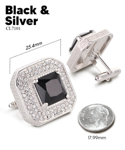 Vittorio Vico Men's Large Square Colorstone Crystal Diamond Set Cufflinks: CL71XX Series - Black and Silver - Cufflinks - Vittorio Vico