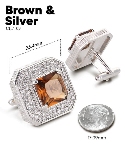 Vittorio Vico Men's Large Square Colorstone Crystal Diamond Set Cufflinks: CL71XX Series - Brown and Silver - Cufflinks - Vittorio Vico