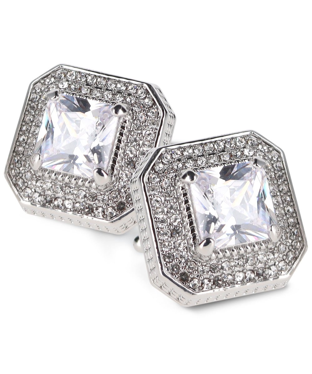 Vittorio Vico Men's Large Square Colorstone Crystal Diamond Set Cufflinks: CL71XX Series - Clear and Silver - Cufflinks - Vittorio Vico