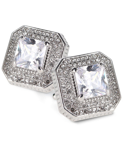 Vittorio Vico Men's Large Square Colorstone Crystal Diamond Set Cufflinks: CL71XX Series - Clear and Silver - Cufflinks - Vittorio Vico