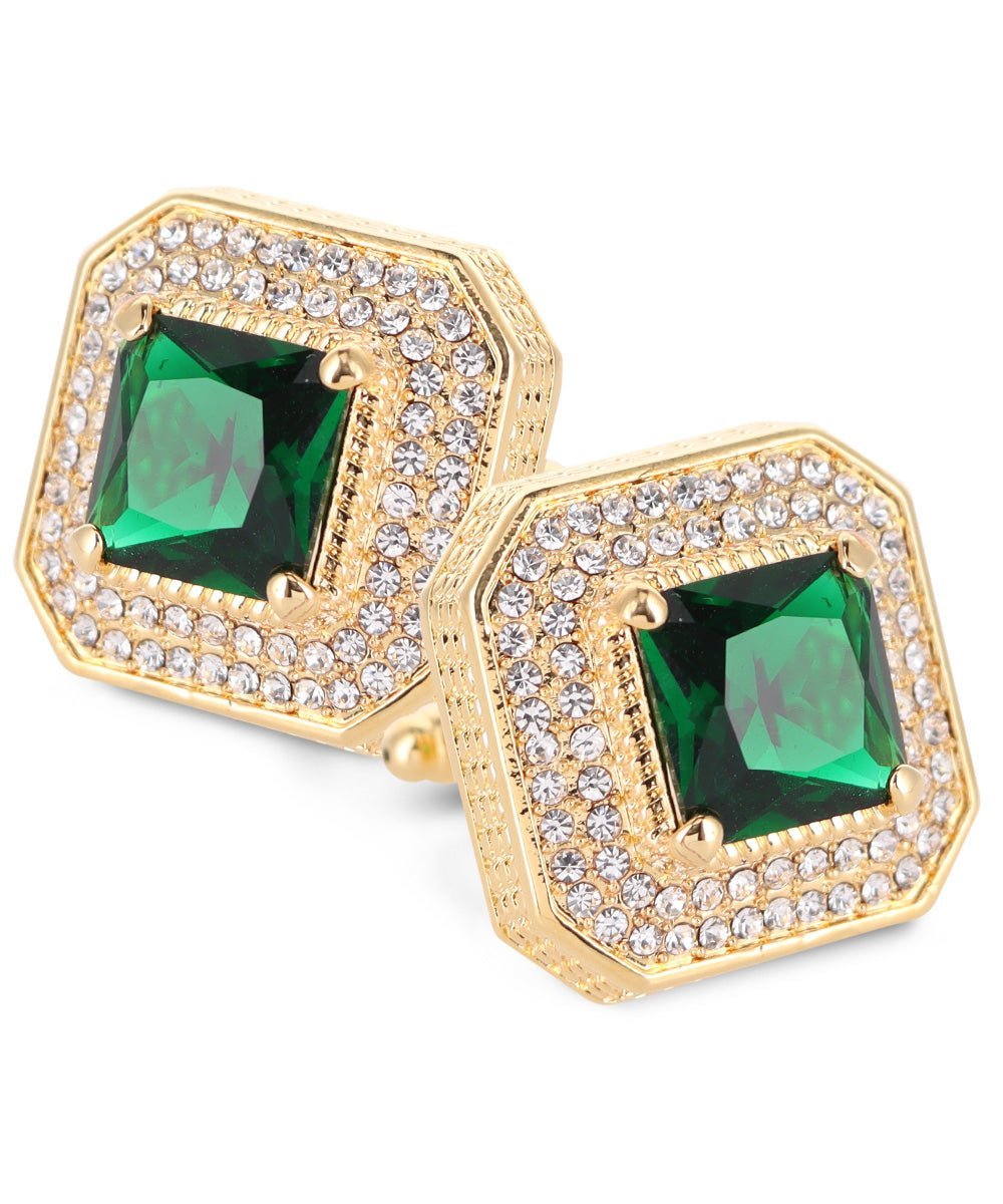 Vittorio Vico Men's Large Square Colorstone Crystal Diamond Set Cufflinks: CL71XX Series - Emerald Green and Gold - Cufflinks - Vittorio Vico