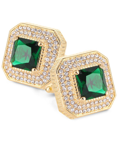 Vittorio Vico Men's Large Square Colorstone Crystal Diamond Set Cufflinks: CL71XX Series - Emerald Green and Gold - Cufflinks - Vittorio Vico