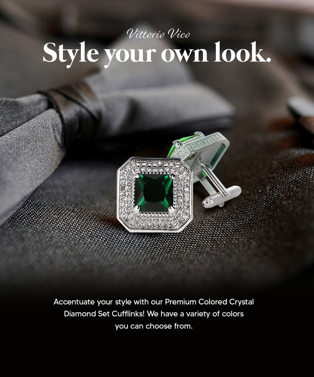 Vittorio Vico Men's Large Square Colorstone Crystal Diamond Set Cufflinks: CL71XX Series - Black and Gold - Cufflinks - Vittorio Vico
