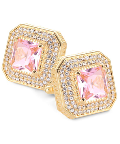 Vittorio Vico Men's Large Square Colorstone Crystal Diamond Set Cufflinks: CL71XX Series - Pink and Gold - Cufflinks - Vittorio Vico