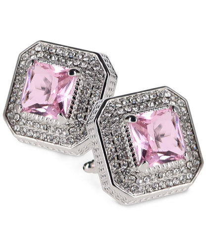 Vittorio Vico Men's Large Square Colorstone Crystal Diamond Set Cufflinks: CL71XX Series - Pink and Silver - Cufflinks - Vittorio Vico