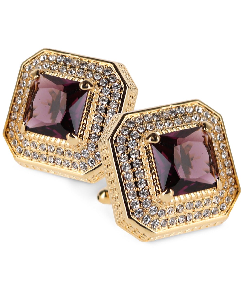 Vittorio Vico Men's Large Square Colorstone Crystal Diamond Set Cufflinks: CL71XX Series - Purple and Gold - Cufflinks - Vittorio Vico