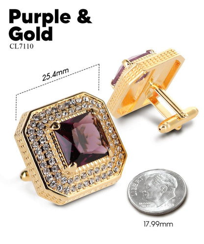 Vittorio Vico Men's Large Square Colorstone Crystal Diamond Set Cufflinks: CL71XX Series - Purple and Gold - Cufflinks - Vittorio Vico