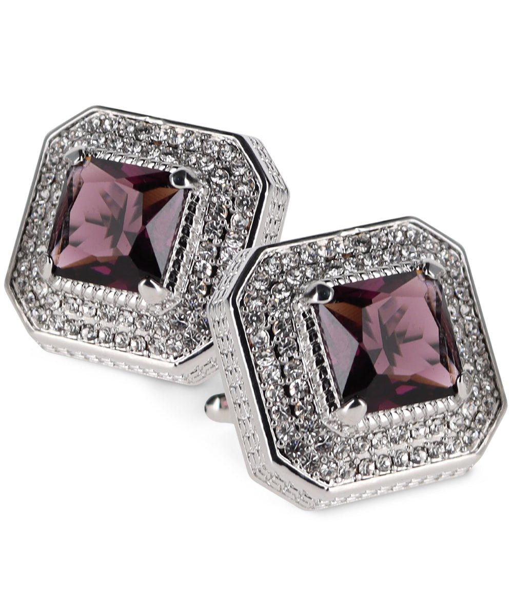 Vittorio Vico Men's Large Square Colorstone Crystal Diamond Set Cufflinks: CL71XX Series - Purple and Silver - Cufflinks - Vittorio Vico