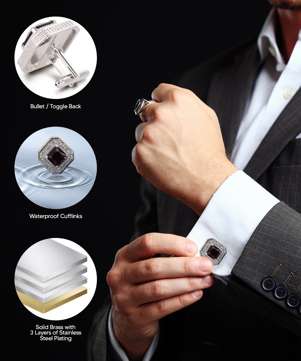 Vittorio Vico Men's Large Square Colorstone Crystal Diamond Set Cufflinks: CL71XX Series - Purple and Silver - Cufflinks - Vittorio Vico