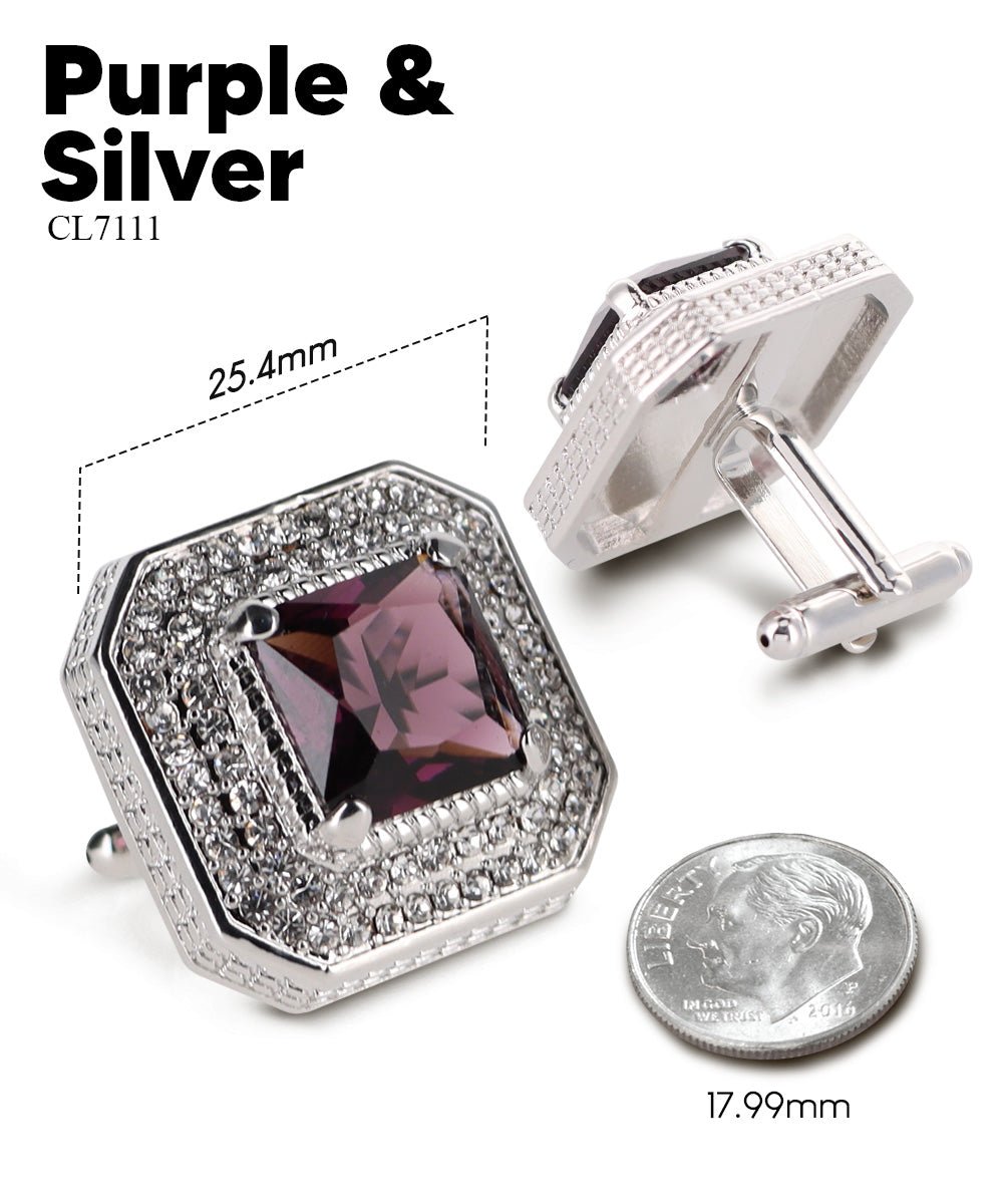 Vittorio Vico Men's Large Square Colorstone Crystal Diamond Set Cufflinks: CL71XX Series - Purple and Silver - Cufflinks - Vittorio Vico