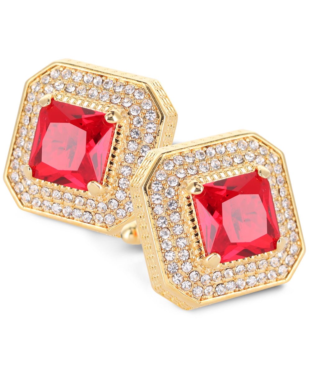 Vittorio Vico Men's Large Square Colorstone Crystal Diamond Set Cufflinks: CL71XX Series - Red and Gold - Cufflinks - Vittorio Vico