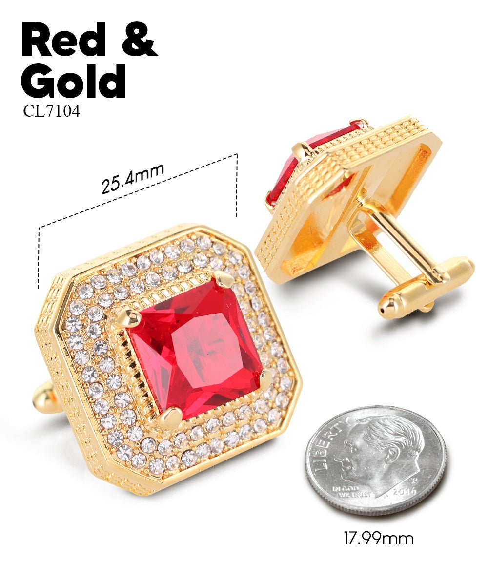 Vittorio Vico Men's Large Square Colorstone Crystal Diamond Set Cufflinks: CL71XX Series - Red and Gold - Cufflinks - Vittorio Vico