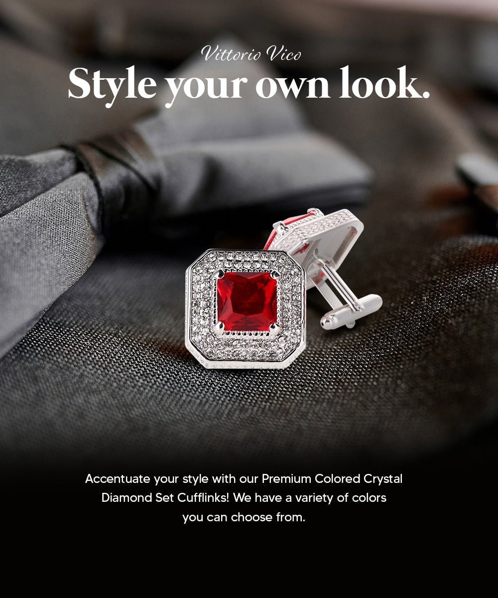 Vittorio Vico Men's Large Square Colorstone Crystal Diamond Set Cufflinks: CL71XX Series - Red and Silver - Cufflinks - Vittorio Vico