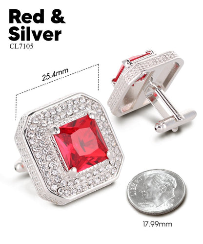 Vittorio Vico Men's Large Square Colorstone Crystal Diamond Set Cufflinks: CL71XX Series - Red and Silver - Cufflinks - Vittorio Vico