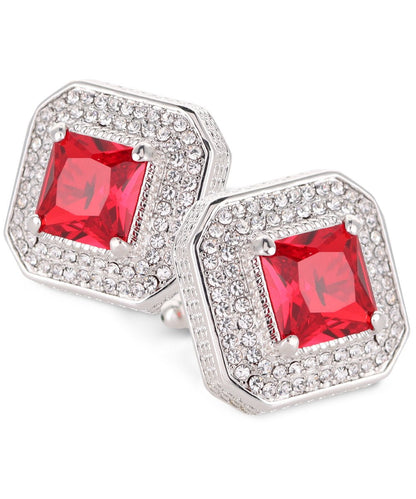 Vittorio Vico Men's Large Square Colorstone Crystal Diamond Set Cufflinks: CL71XX Series - Red and Silver - Cufflinks - Vittorio Vico
