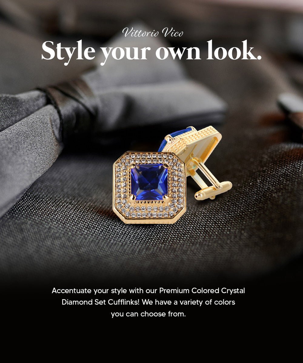 Vittorio Vico Men's Large Square Colorstone Crystal Diamond Set Cufflinks: CL71XX Series - Royal Blue and Gold - Cufflinks - Vittorio Vico