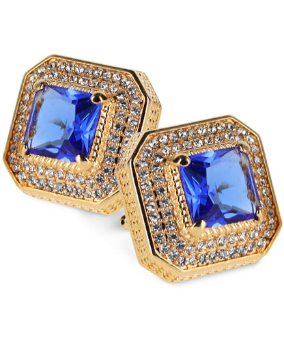 Vittorio Vico Men's Large Square Colorstone Crystal Diamond Set Cufflinks: CL71XX Series - Royal Blue and Gold - Cufflinks - Vittorio Vico