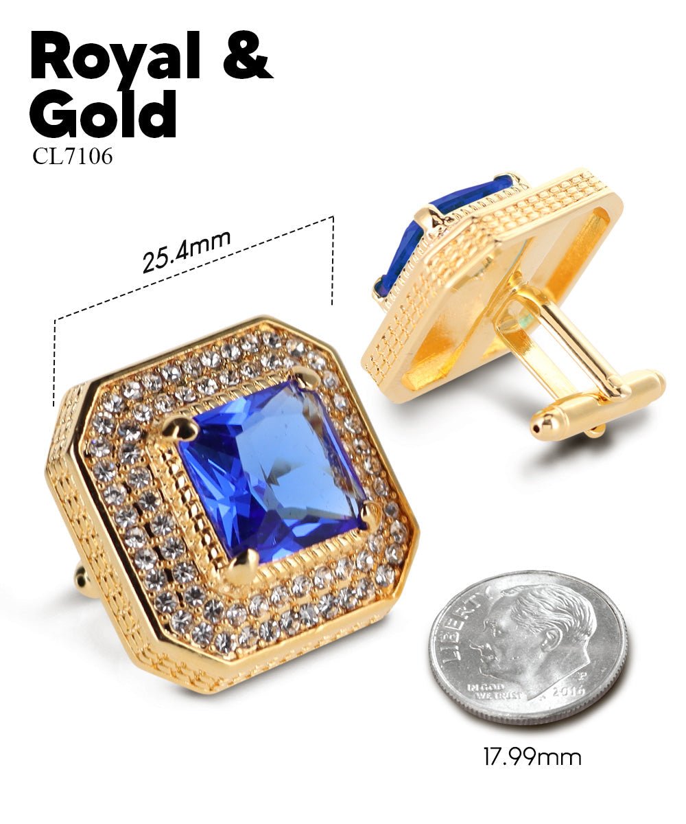 Vittorio Vico Men's Large Square Colorstone Crystal Diamond Set Cufflinks: CL71XX Series - Royal Blue and Gold - Cufflinks - Vittorio Vico