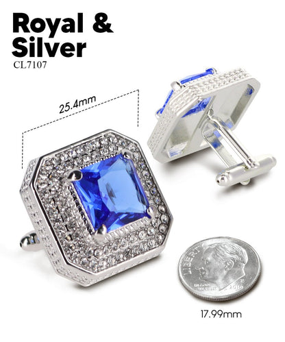 Vittorio Vico Men's Large Square Colorstone Crystal Diamond Set Cufflinks: CL71XX Series - Royal Blue and Silver - Cufflinks - Vittorio Vico