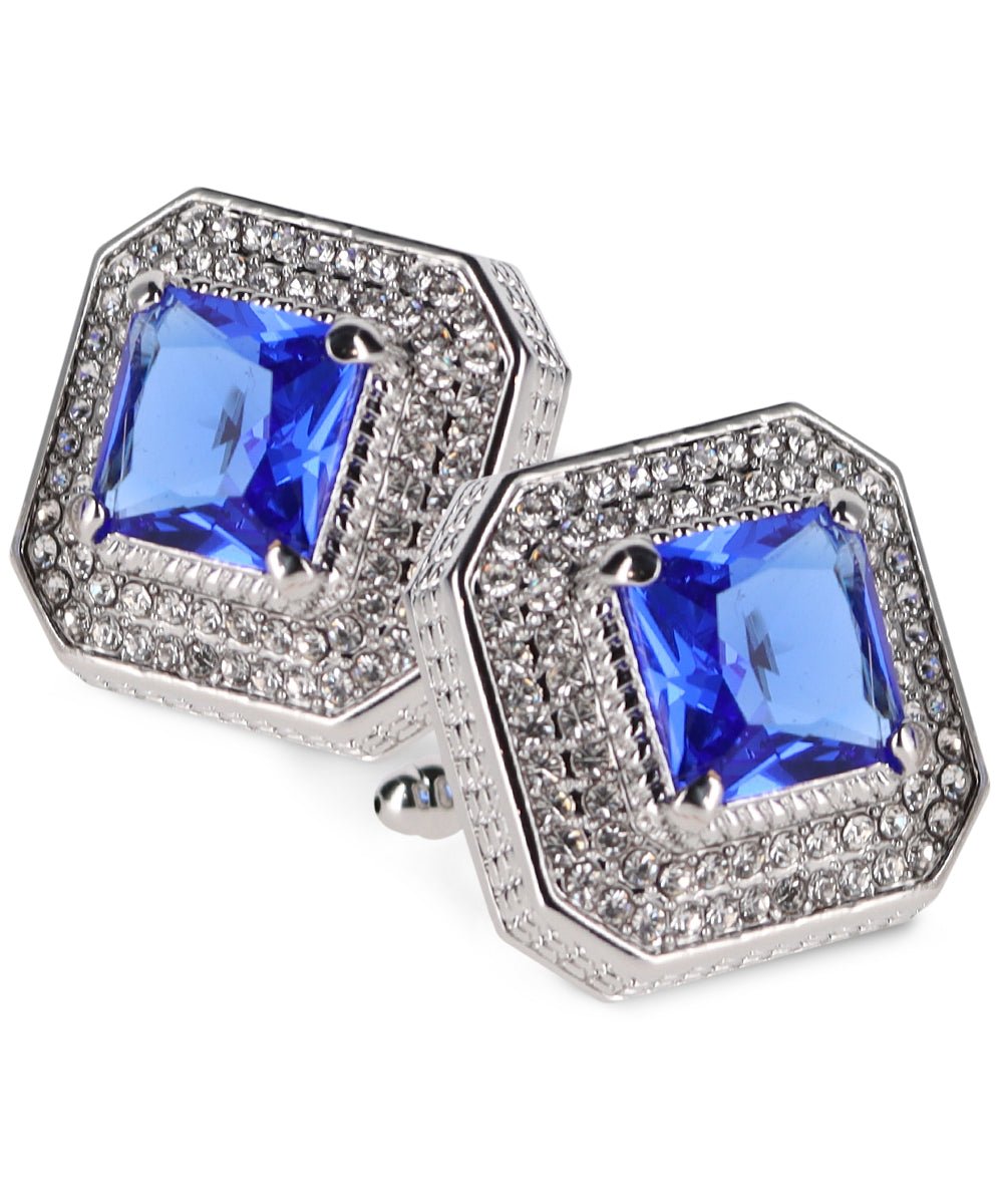 Vittorio Vico Men's Large Square Colorstone Crystal Diamond Set Cufflinks: CL71XX Series - Royal Blue and Silver - Cufflinks - Vittorio Vico