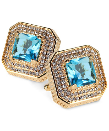Vittorio Vico Men's Large Square Colorstone Crystal Diamond Set Cufflinks: CL71XX Series - Turquoise and Gold - Cufflinks - Vittorio Vico