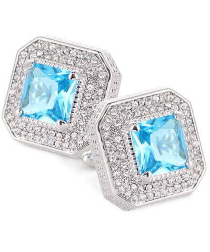 Vittorio Vico Men's Large Square Colorstone Crystal Diamond Set Cufflinks: CL71XX Series - Turquoise and Silver - Cufflinks - Vittorio Vico