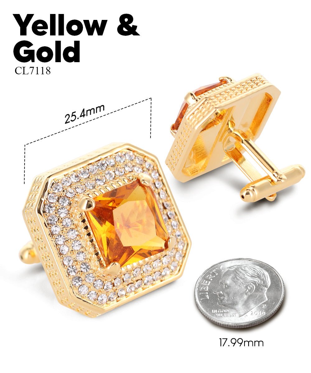 Vittorio Vico Men's Large Square Colorstone Crystal Diamond Set Cufflinks: CL71XX Series - Yellow and Gold - Cufflinks - Vittorio Vico