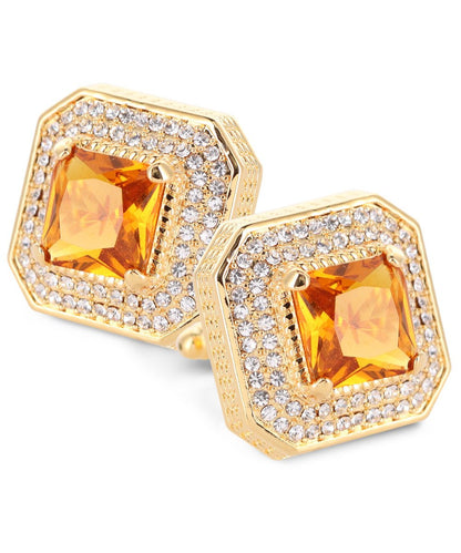 Vittorio Vico Men's Large Square Colorstone Crystal Diamond Set Cufflinks: CL71XX Series - Yellow and Gold - Cufflinks - Vittorio Vico