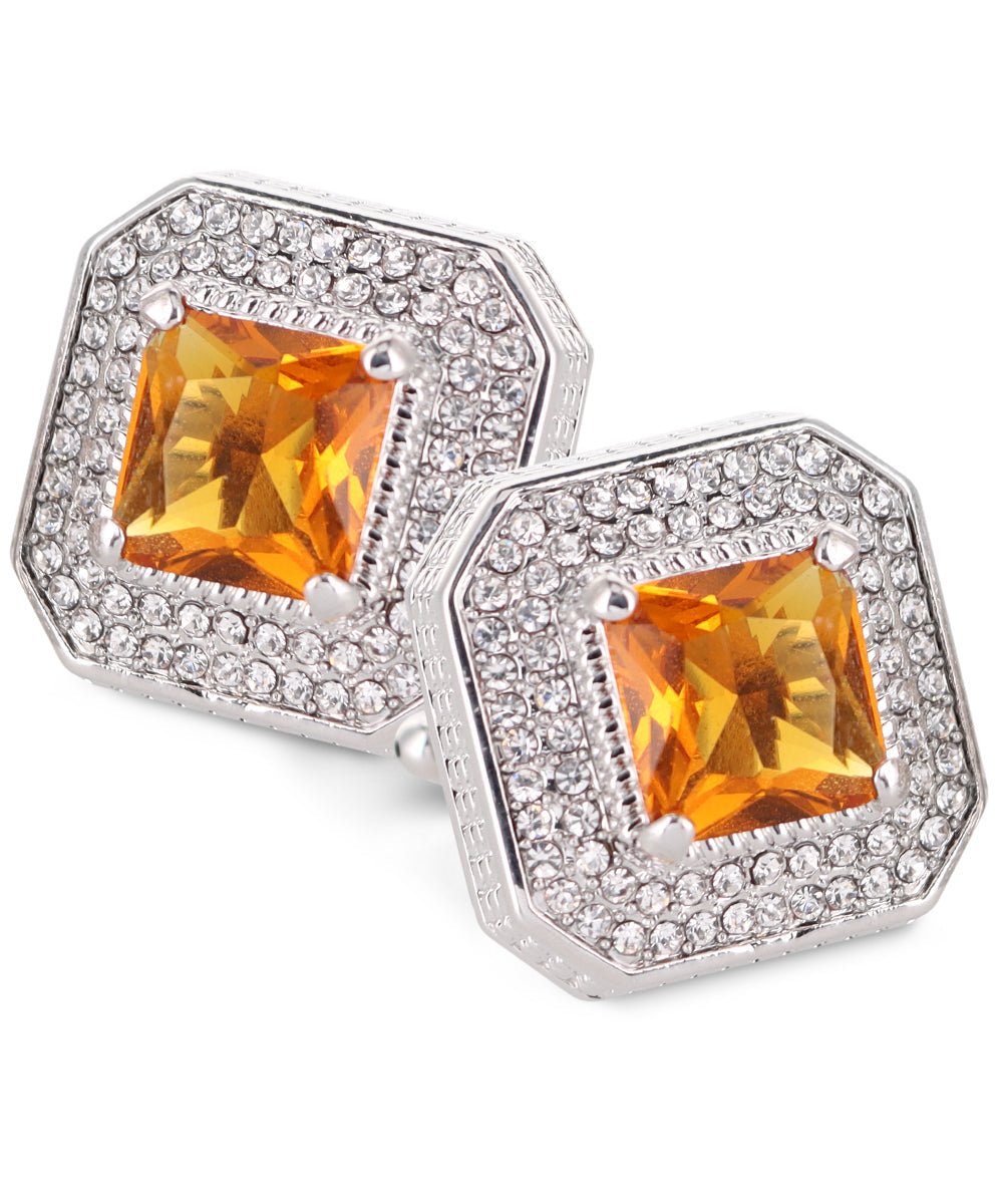 Vittorio Vico Men's Large Square Colorstone Crystal Diamond Set Cufflinks: CL71XX Series - Yellow and Silver - Cufflinks - Vittorio Vico