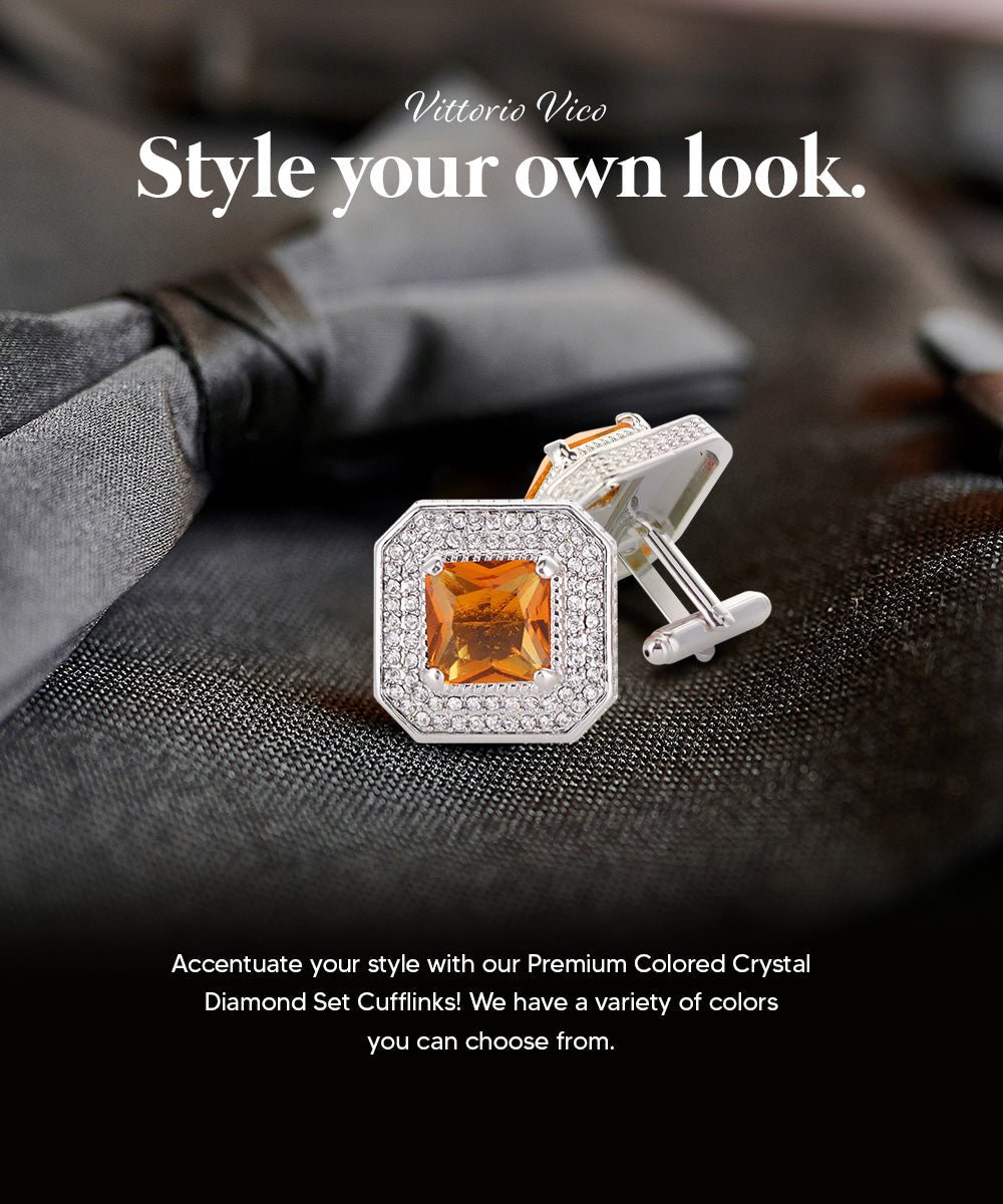 Vittorio Vico Men's Large Square Colorstone Crystal Diamond Set Cufflinks: CL71XX Series - Yellow and Silver - Cufflinks - Vittorio Vico