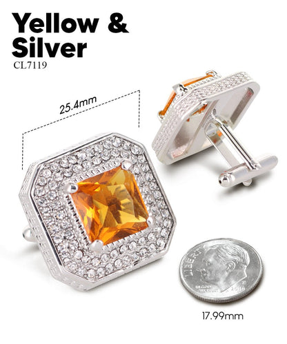 Vittorio Vico Men's Large Square Colorstone Crystal Diamond Set Cufflinks: CL71XX Series - Yellow and Silver - Cufflinks - Vittorio Vico