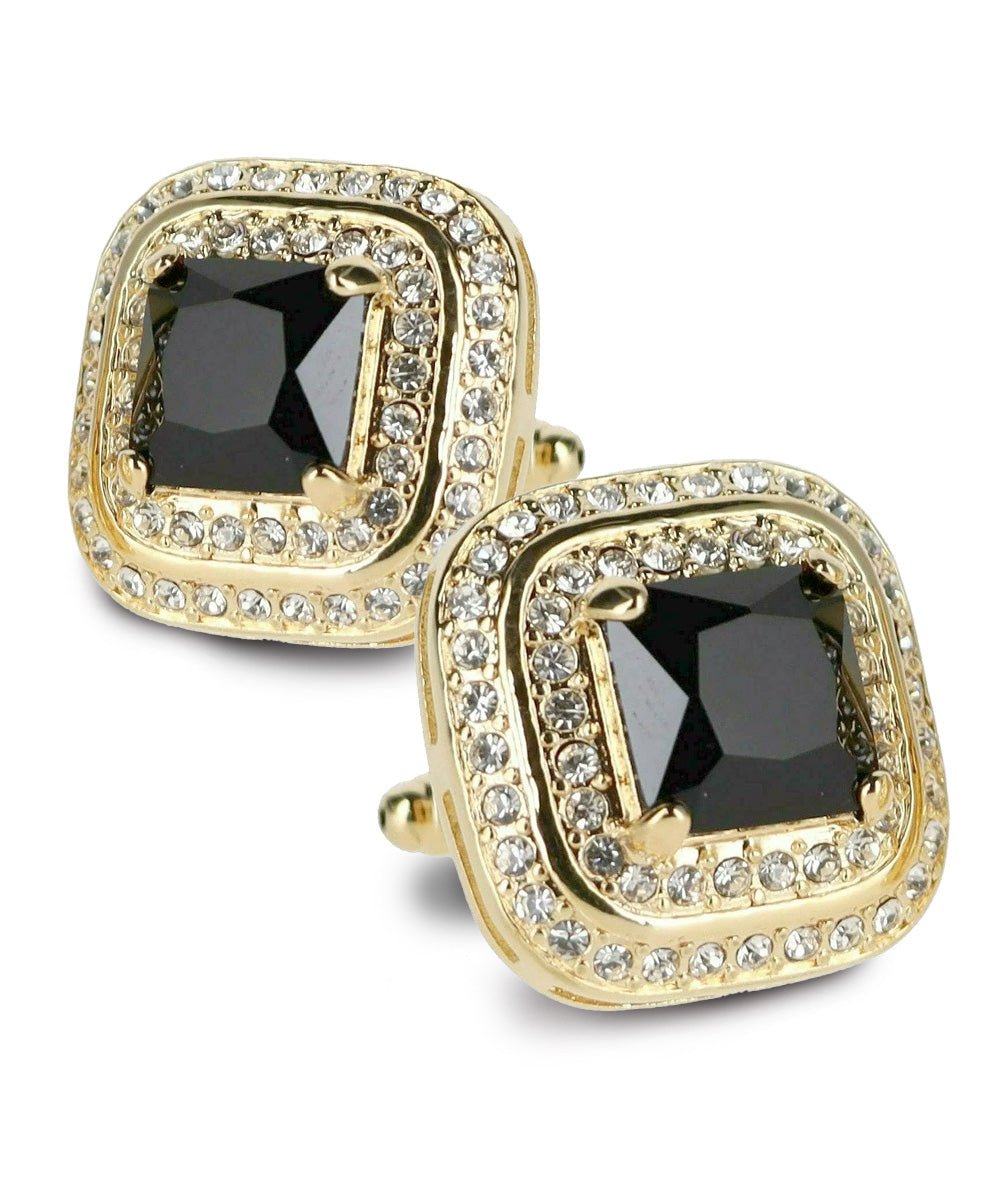 Vittorio Vico Men's Large Square Colorstone Crystal Double Diamond Set Cufflinks: CL75XX Series - Black and Gold - Cufflinks - Vittorio Vico