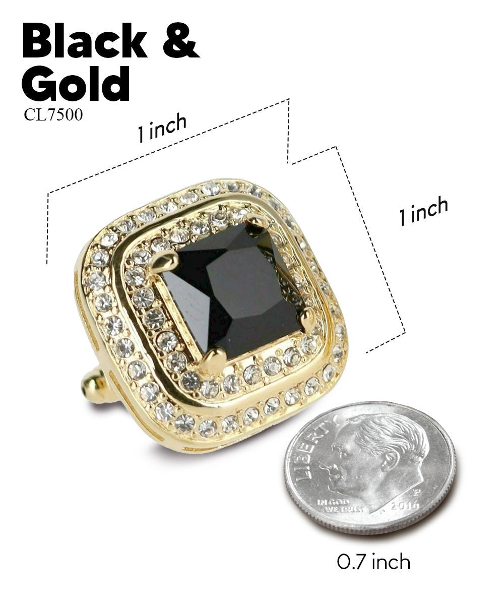 Vittorio Vico Men's Large Square Colorstone Crystal Double Diamond Set Cufflinks: CL75XX Series - Black and Gold - Cufflinks - Vittorio Vico
