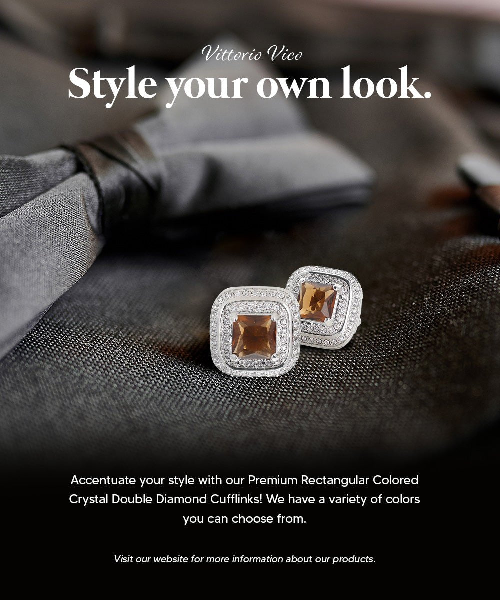 Vittorio Vico Men's Large Square Colorstone Crystal Double Diamond Set Cufflinks: CL75XX Series - Black and Silver - Cufflinks - Vittorio Vico