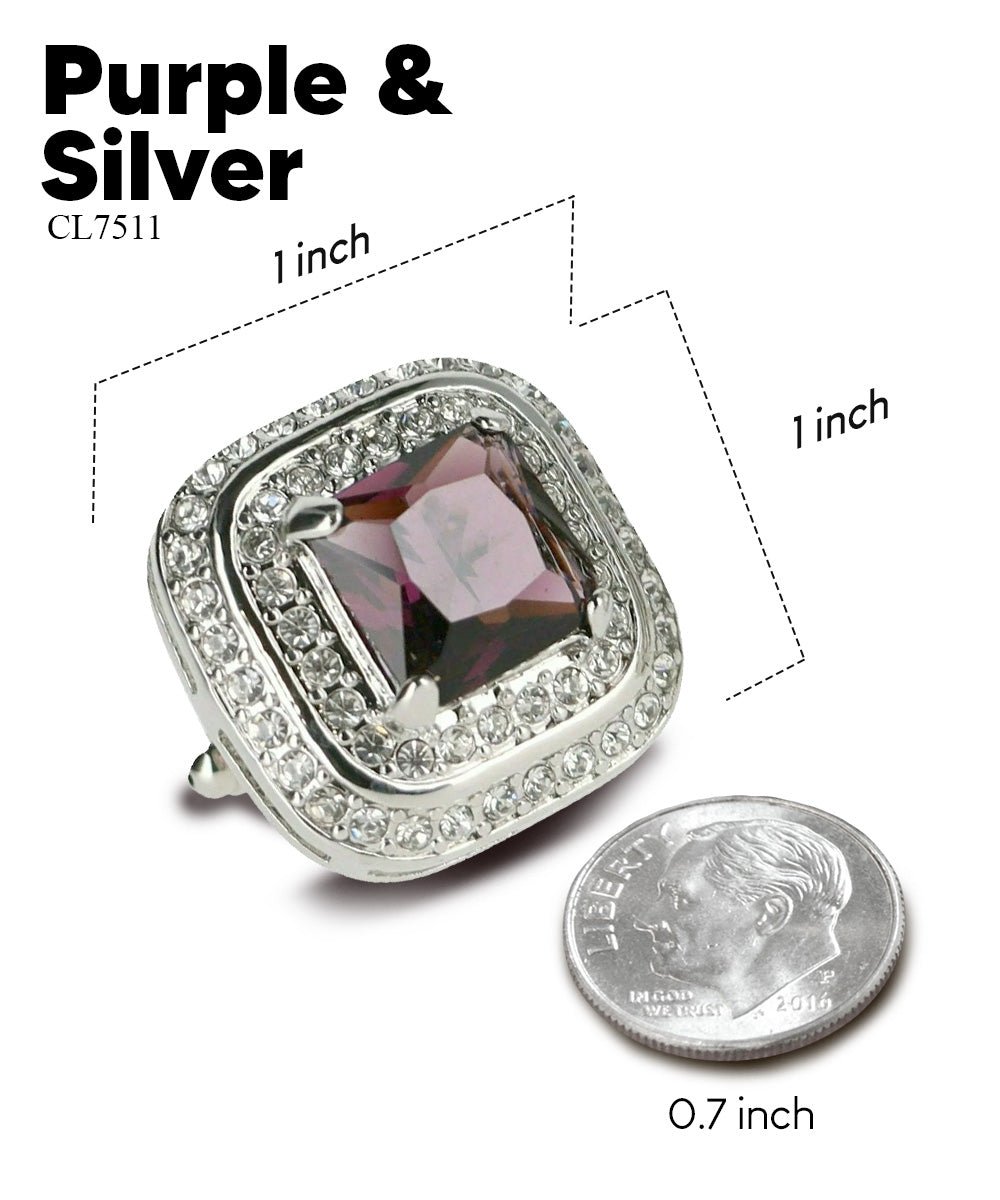 Vittorio Vico Men's Large Square Colorstone Crystal Double Diamond Set Cufflinks: CL75XX Series - Black and Silver - Cufflinks - Vittorio Vico