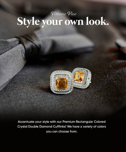 Vittorio Vico Men's Large Square Colorstone Crystal Double Diamond Set Cufflinks: CL75XX Series - Black and Gold - Cufflinks - Vittorio Vico